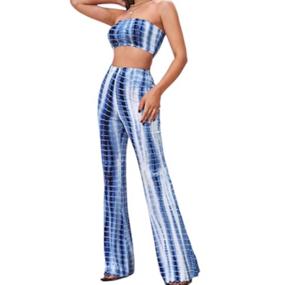 [Shein] Tie Dye Tube Top & Flare Pants Set